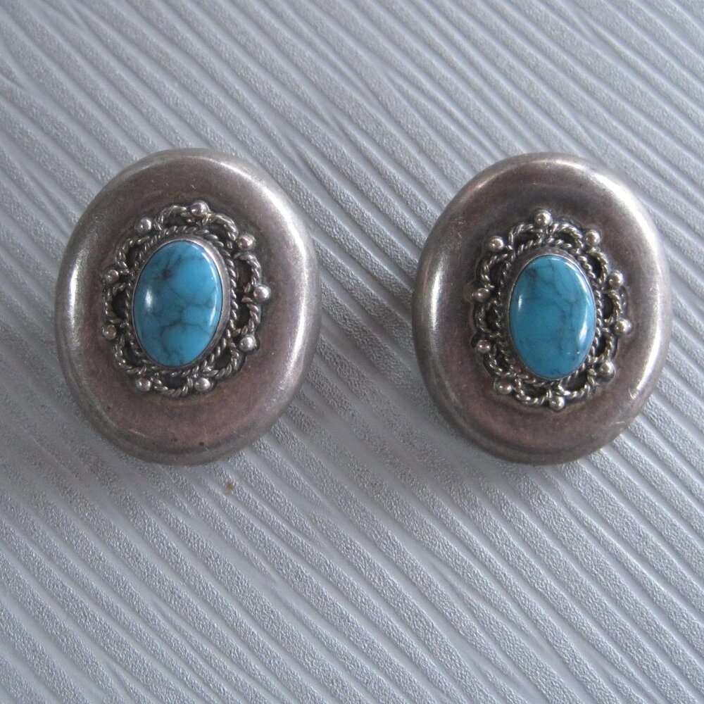 Vintage Sterling & Turquoise Clipon Earrings